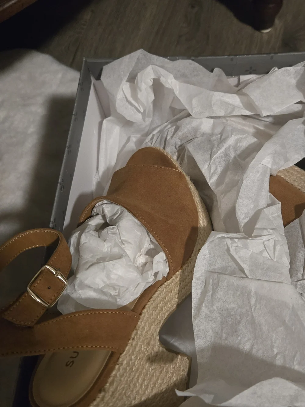 Women's Tan Suede Espadrille Wedge Sandals with Ankle Strap